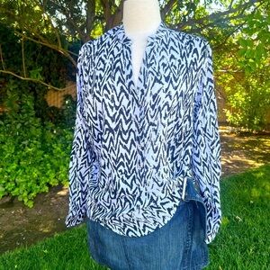 Philosophy Black & White Blouse with Mandarin Collar